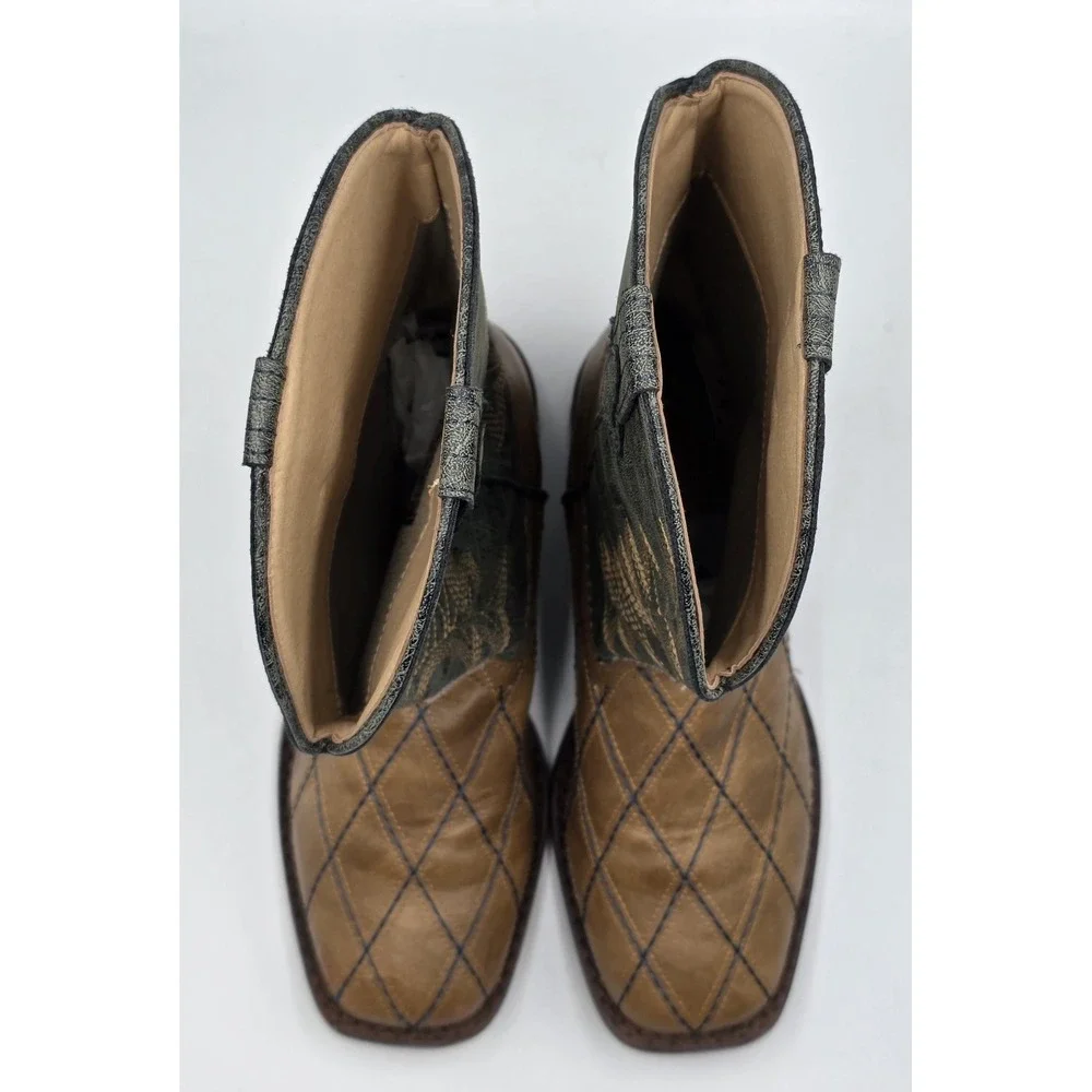 ROPER Toddler Boys Cross Cut Checkered Embroidery Square Toe Casual Boots Size 3